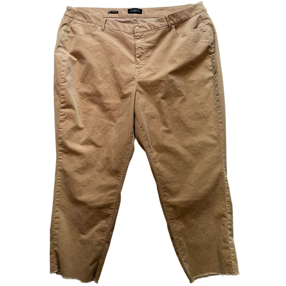 Talbots Women's Slim Ankle Curvy Frayed Hem Corduroy Pants Stretch Size 24W Tan